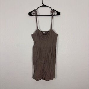 Aerie Brown Linen Blend Sun Dress with Adjustable Tie Straps Size M
